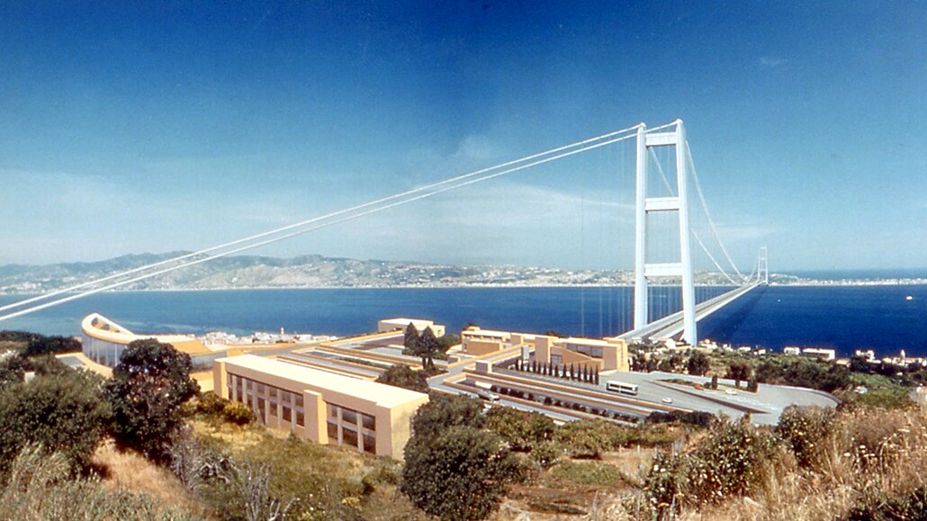 Vizualizace mostu, jehož italská vláda plánuje postavit mezi Sicílií a italskou...