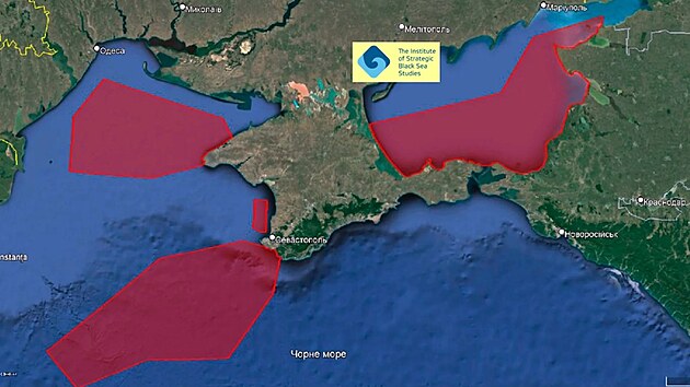 Mapa znzorujc zkaz plavby vernm a Azovskm moi vynucen Ruskem zdvodu vojenskho cvien, kter pedchzelo invazi na Ukrajinu