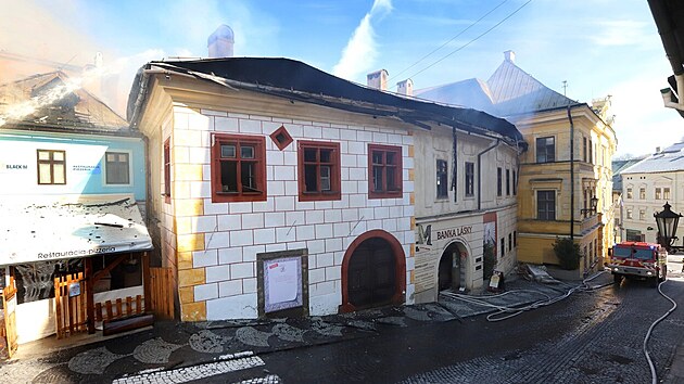 Požár v historickém centru slovenské Banské Štiavnice. (18. března 2023)