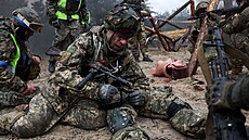 Ukrajintí vojáci z rzných brigád se úastní vojenského cviení...