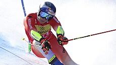 Marco Odermatt bhem obího slalomu v Kranjské Goe
