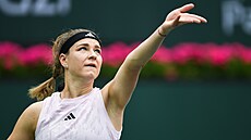 Karolína Muchová podává na turnaji v Indian Wells.