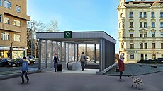 Vizualizace stanice metra Jiího z Podbrad v Praze 3 s písteky