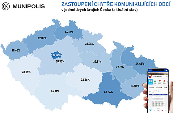 Mapa eska ukazuje míru pokrytí aplikací Munipolis