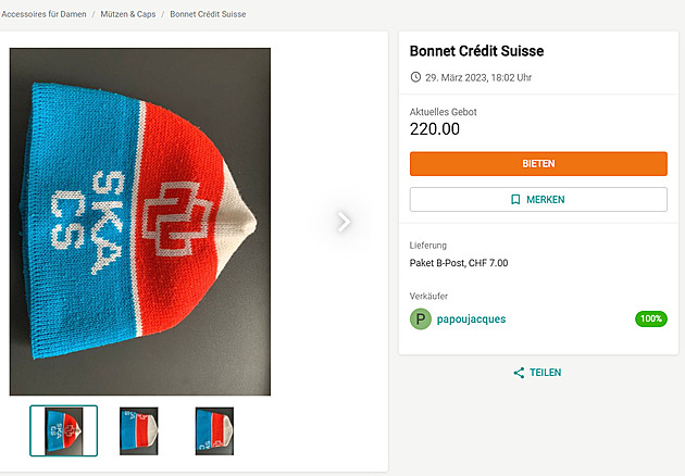 Zlaté slitky, reklamní tašky, čepice. Skupuje se vše s logem Credit Suisse