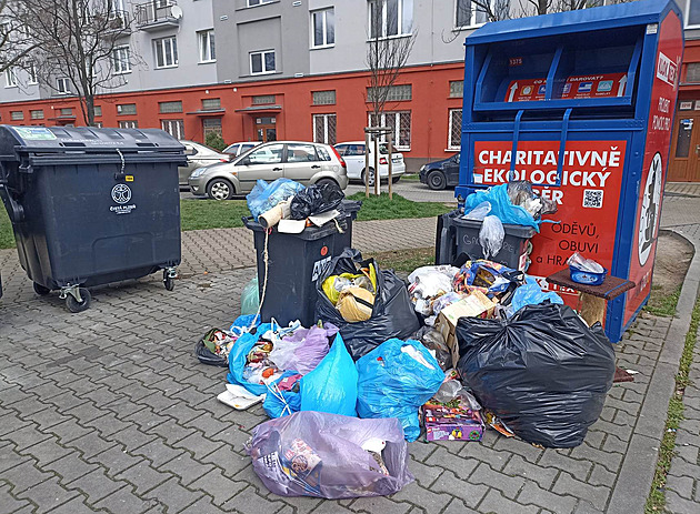 Nepo�ádek u popelnic v Plzni (28. 3. 2023)