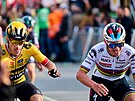 Slovinský cyklista Primo Rogli (vlevo) a jeho belgický soupe Remco Evenepoel.