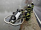 Hasi�i kolem auta nat�hli sorp�n� hady proti p��padn�mu �niku provozn�ch...