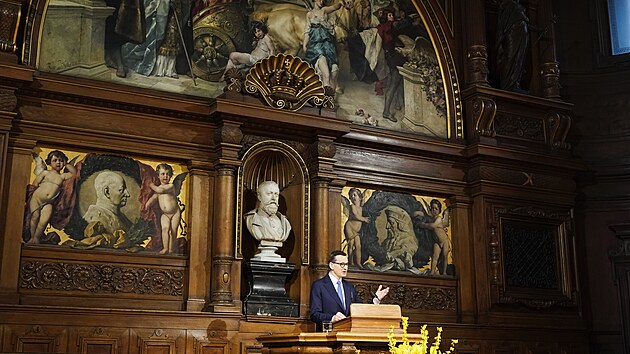 Polský premiér Mateusz Morawiecki na návtv univerzity v nmeckém Heidelbergu...