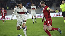 Portugalský útoník Cristiano Ronaldo bhem utkání s Lucemburskem.