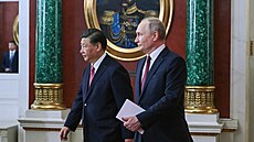 ínský prezident Si in-pching a ruský prezident Vladimir Putin (21. bezna...