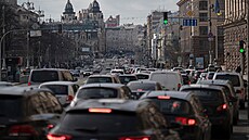 Dopravní zácpa v Kyjevě (13. března 2023)