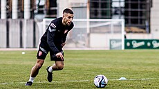 Ond�ej Lingr na tréninku fotbalové reprezentace.