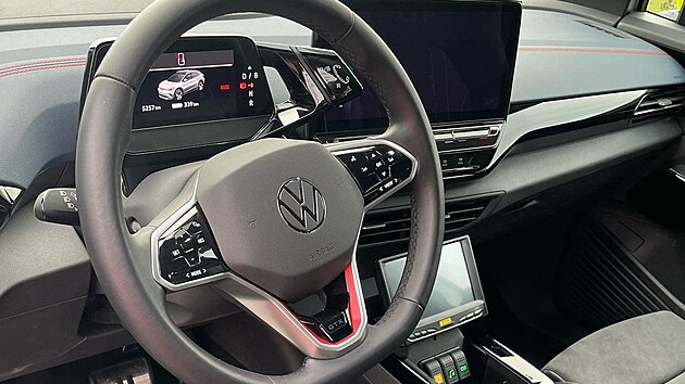 Interiér elektromobilu Volkswagen ID.4 GTX, který tři měsíce testovala v provozu Zdravotnická záchranná služba Olomouckého kraje.
