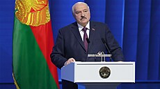 Bloruský prezident Alexandr Lukaenko bhem projevu k národu (31. bezna 2023)