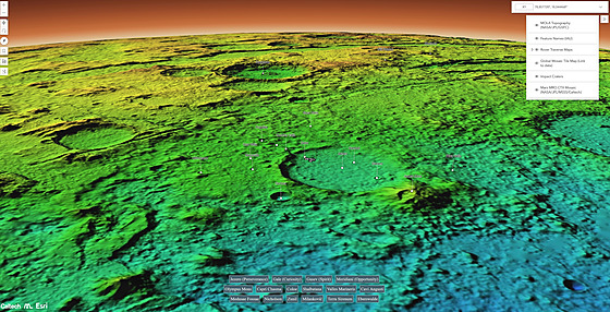 Ukázka nového modelu Marsu. Barevná kála reprezantuje topografii planety a...