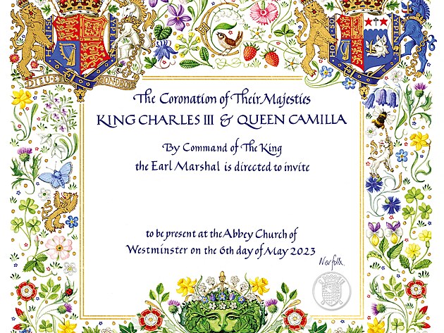 Pozvnka na korunovaci britskho krle Karla III., kter bude 6. kvtna 2023....