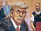 Donald Trump na skice poízené pi soudním líení v New Yorku (4. dubna 2023)