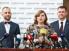 Lucie Potková na tiskové konferenci Starostové a nezávislí. (4. dubna 2023)