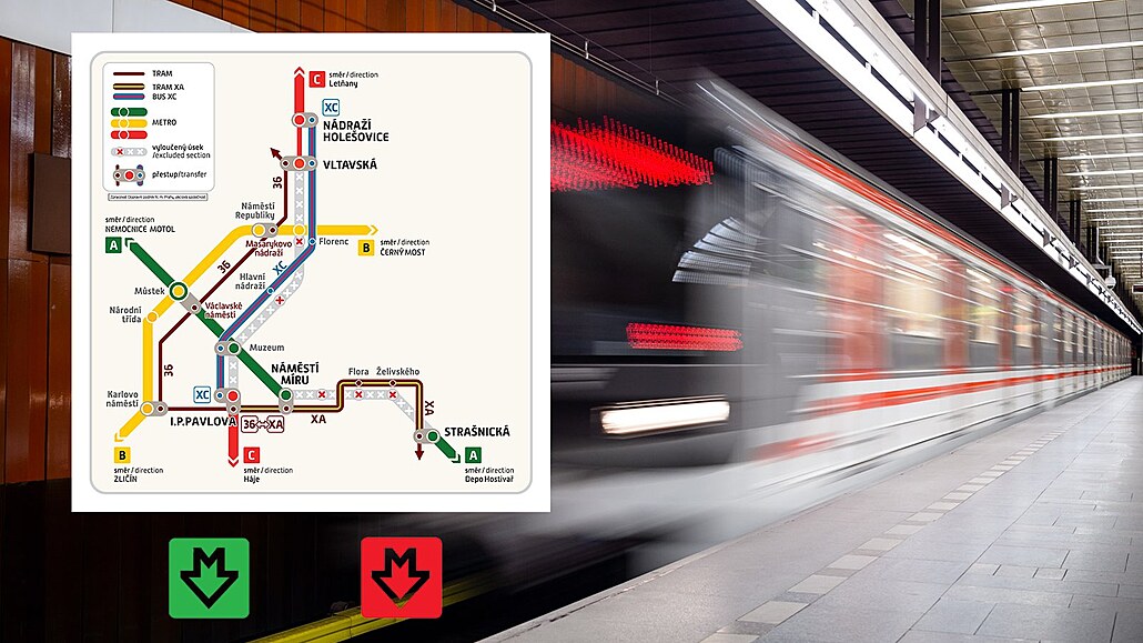 Schéma dopravních opatření během velikonočních výluk metra linky A a C (4....
