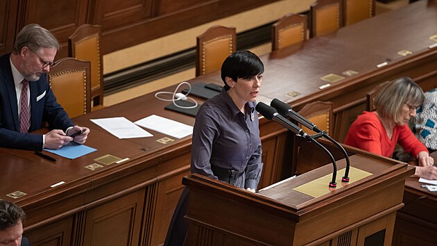 Řádná dubnová schůze Sněmovny. Mezi nejsledovanější programové body patří opoziční návrh na odvolání předsedkyně Sněmovny a šéfky TOP 09 Markéty Pekarové Adamové. (4. dubna 2023)