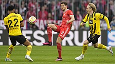 Momentka z utkání nmecké bundesligy mezi Bayernem Mnichov a Borussie Dortmund.