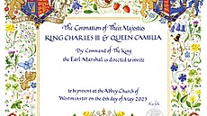 Pozvánka na korunovaci britského krále Karla III., která bude 6. kvtna 2023....