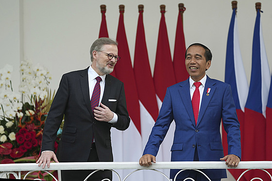 �eský premiér Petr Fiala a indonéský prezident Joko Widodo (18. dubna 2023)