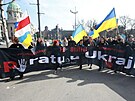 Podpora Ukrajin na shromádní v srbské metropoli Blehrad pi píleitosti...