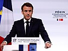 Francouzský prezident Emmanuel Macron pi projevu na setkání s francouzskou...
