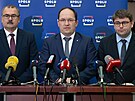 Tisková konference SPOLU, zleva Pavel áek (ODS), Marek Výborný (KDU_SL) a...