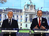 Premiér Petr Fiala a prezident Petr Pavel po jednání Bezpečnostní rady státu