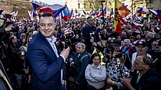 Jind�ich Rajchl na demonstraci p�ed ú�adem vlády. (17. dubna 2023)