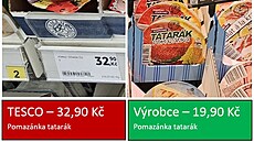 Pomazánka tatarák se v Tesku prodává o 13 korun drá, ne nabízí sám výrobce na...