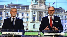 Premiér Petr Fiala a prezident Petr Pavel po jednání Bezpe�nostní rady státu