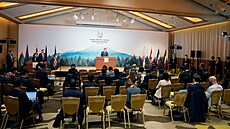 Japonský ministr zahranií Joimasa Hajai hovoí bhem tiskové konference...