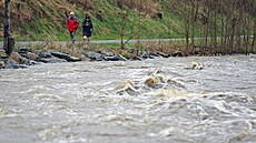 Rozvodnná Moravská Dyje po silných detích. (15. dubna 2023)