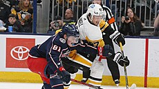 Stanislav Svozil (81) z Columbus Blue Jackets se v zápase s Pittsburgh Penguins...