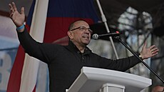 Poslanec SPD Jaroslav Foldyna na protivládní demonstraci „proti bídě“ na...