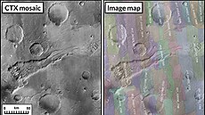 Ukázka postupu spojování snímk do celkového modelu Marsu. Kamera CTX sice...
