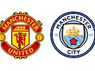 Znaky dvou manchesterských fotbalových klub United a City. Oba zobrazují...