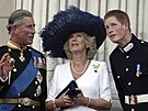 Princ Charles, vévodkyn Camilla a princ Harry (Londýn, 10. ervence 2005)