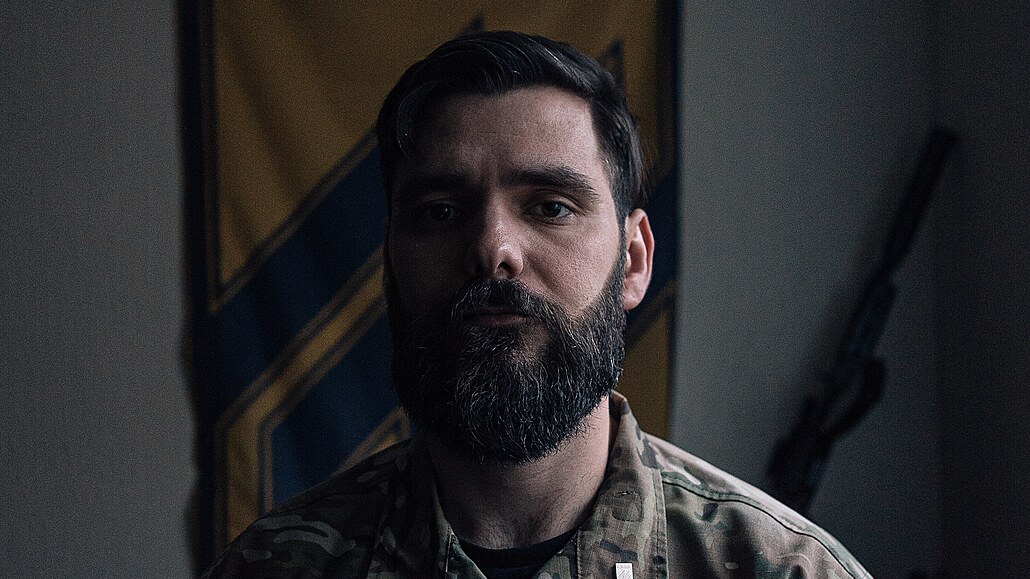 Bohdan "Tavr" Krotvi, zastupující velitel ukrajinské brigády Azov (24. bezna...