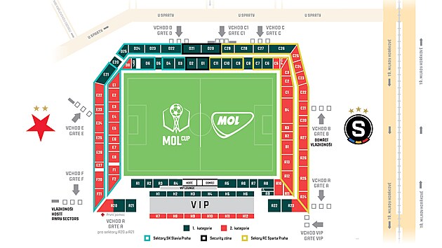 Plánek stadionu k prodeji lístků na finále českého poháru mezi Spartou a Slavií.