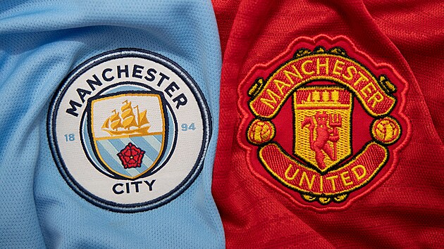 Znaky dvou manchesterskch fotbalovch klub United a City.
