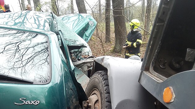 Nehoda nkladnho a osobnho auta u Chvalkovic (24. dubna 2023)