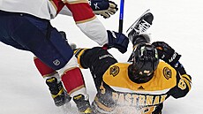 Aleksander Barkov z Floridy poslal k ledu Davida Pastr�áka z Bostonu.