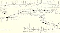 Mapa projektu tykolejní trati podzemky na Manhattanu z roku 1890. Hloubení...