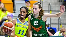 Valériane Vukosavljevi�ová (vlevo) z USK Praha brán�ná Emmou �echovou ze �abin...