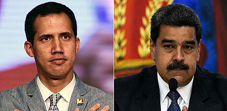 Venezuelský opoziní lídr Juan Guaidó (vlevo) a autokratický prezident Nicolás...